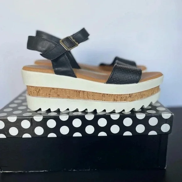 Piampiani Vera Pelle Ankle Strap Platform Sandals Black and White size 9 - Picture 9 of 13